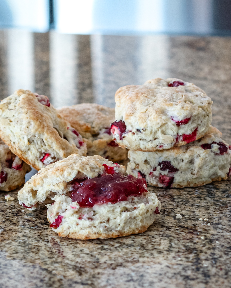 cranberry biscuits on the countertop