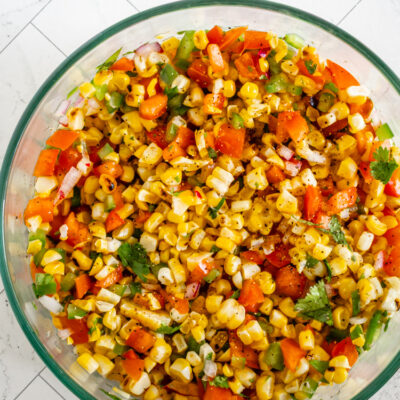 Grilled corn salsa in a bowl.