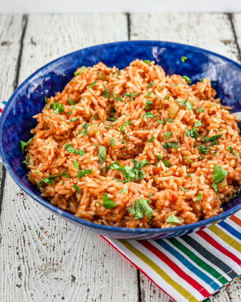 serving bowl with mexican rice