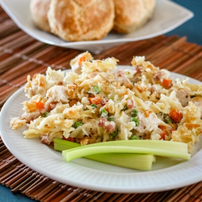 Chicken and Pasta Casserole With Ham and Swiss Cheese