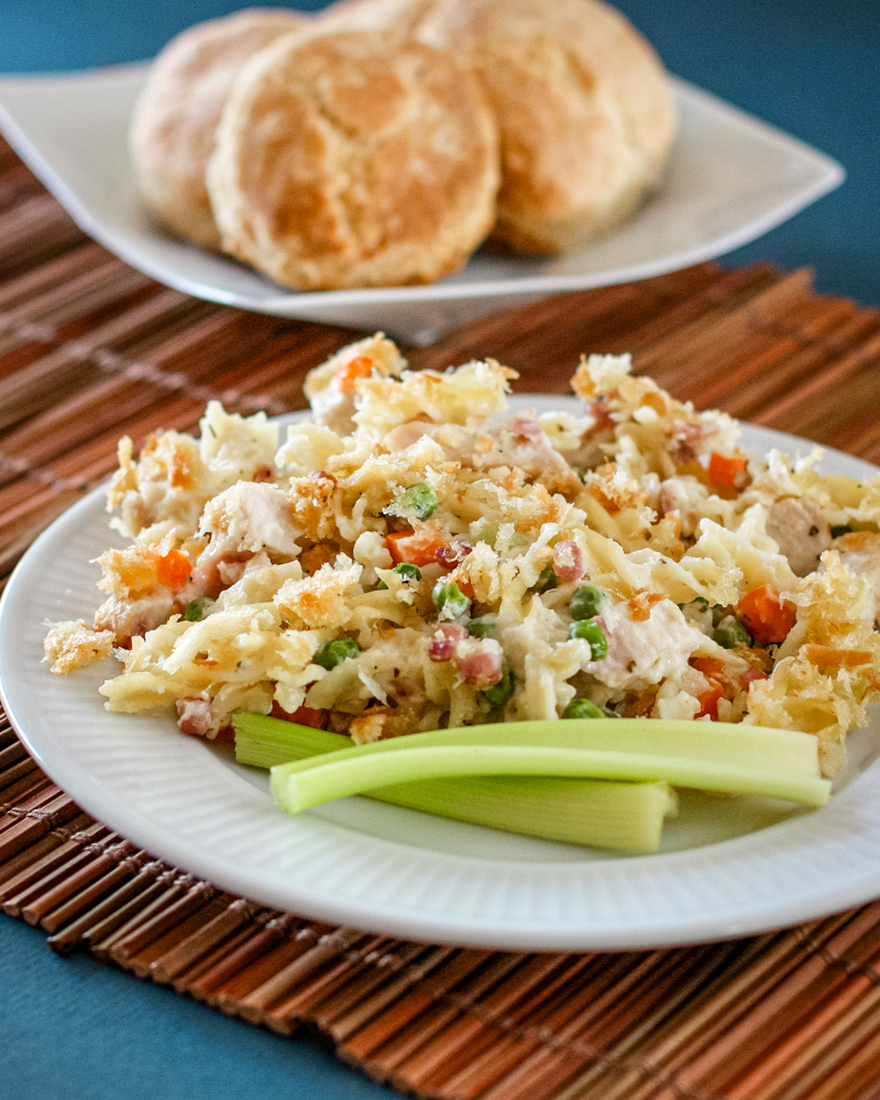 Chicken and Pasta Casserole With Ham and Swiss Cheese