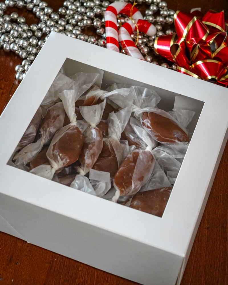 homemade salted caramels in a gift box