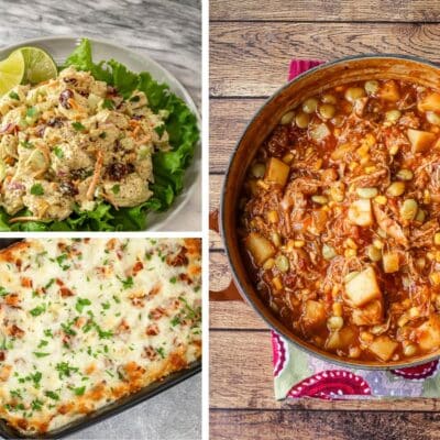 Three dishes made with a rotisserie chicken.