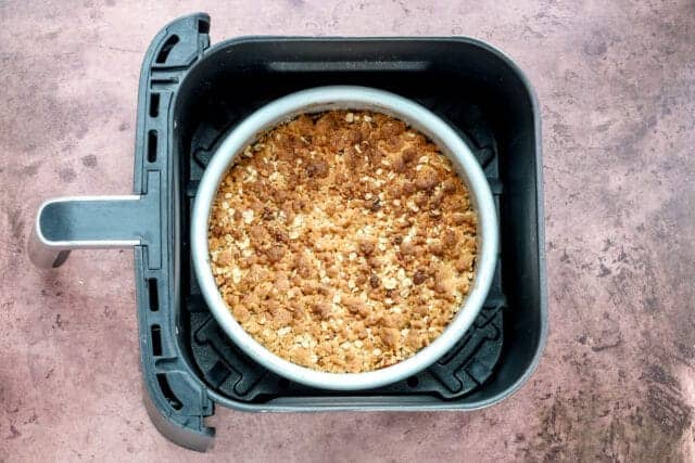 Crumble topping in a baking dish.
