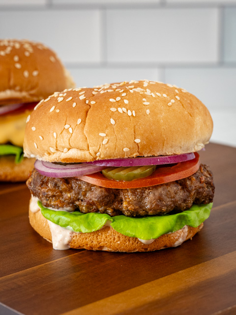 An air fryer hamburger.