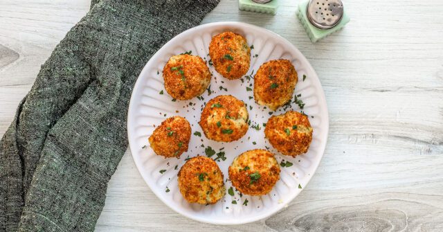 A plate of air fryer mashed potato croquettes.