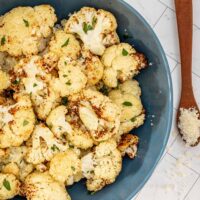 Air fryer roasted cauliflower with Parmesan cheese.