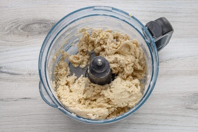 Making the dough for angel biscuits in the food processor.