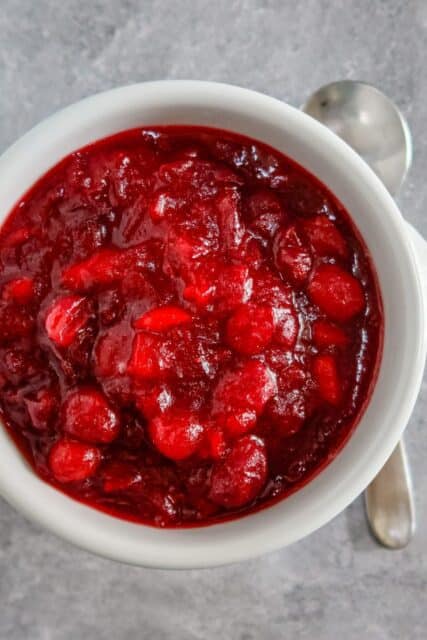 apple cider cranberry sauce in a bowl