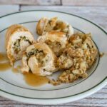 chicken rolls, stuffed with apples and stuffing