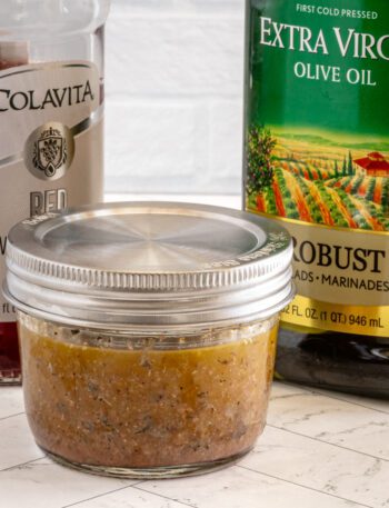 Italian salad dressing in a jar.