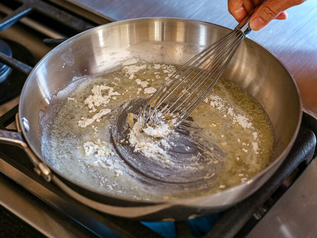 making the roux for soup