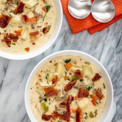 bowls of bacon cheeseburger soup