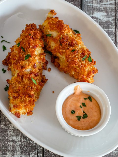 chicken strips with bacon cheddar coating