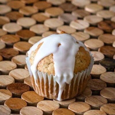 a banana cupcake with a drizzle of icing