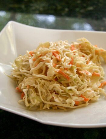 basic coleslaw on a serving plate