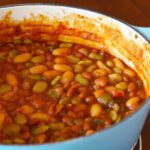 barbecue beans in a dutch oven