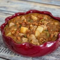 slow cooker pineapple beans in a serving bowl
