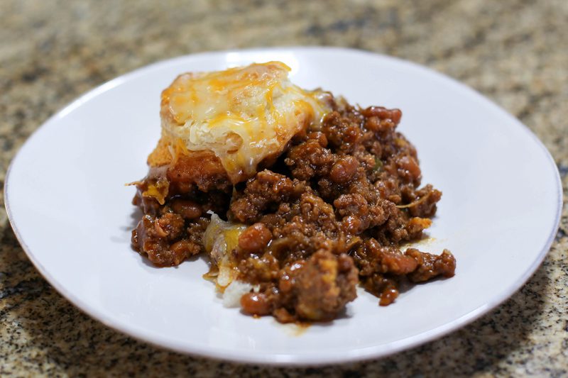 plate with a serving of beef and bean casserole