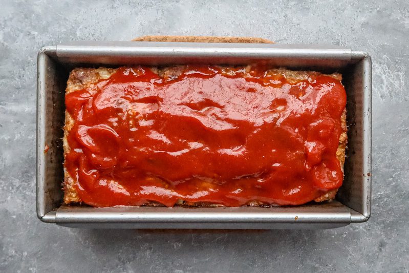 classic beef and pork meatloaf in a meatloaf pan