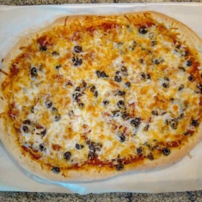 beer pizza crust, baked with toppings