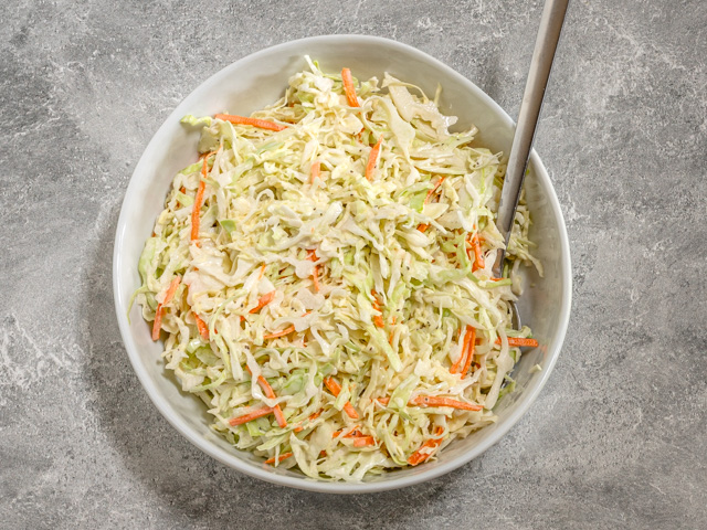 A big bowl of creamy coleslaw