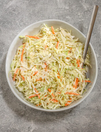 Creamy coleslaw in a serving bowl.