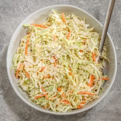 Creamy coleslaw in a serving bowl.