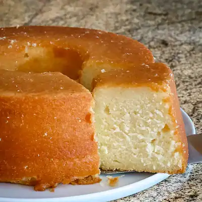 Buttery vanilla sponge cake with a golden brown crust.