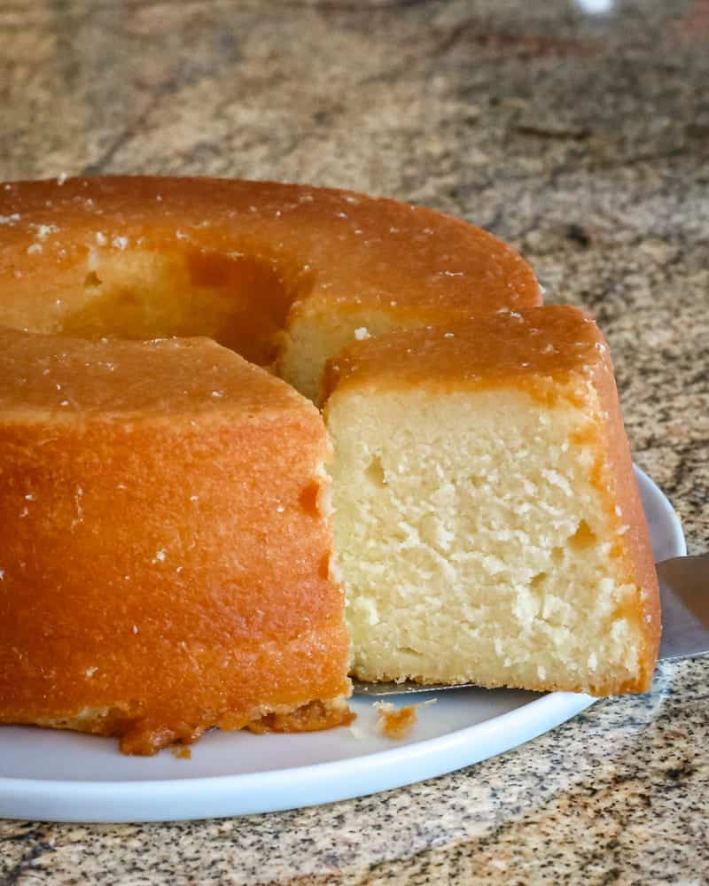 Buttery vanilla sponge cake with a golden brown crust.
