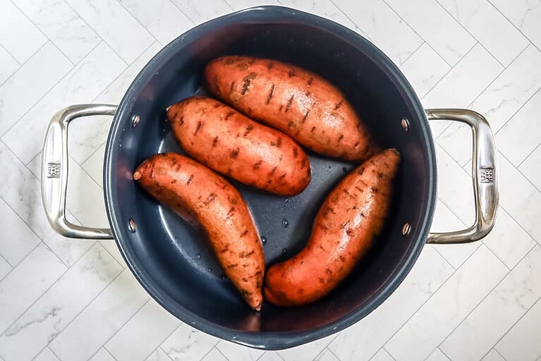 sweet potatoes in the pan, boiled