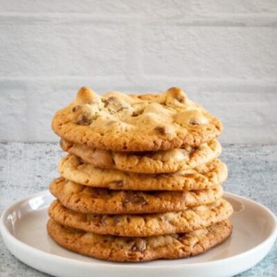 a stack of chewy bisquick chocolate chip cookies