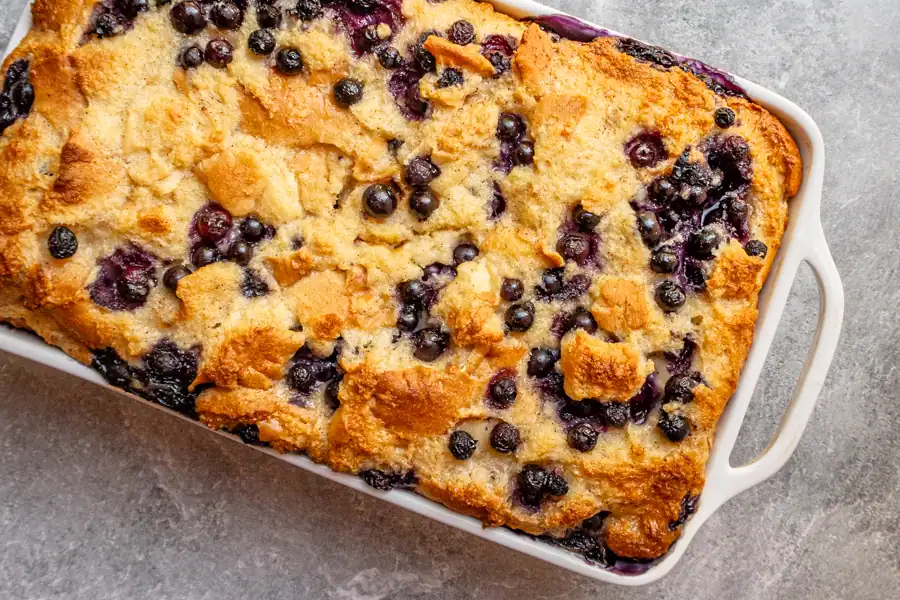 Baked blueberry bread pudding.