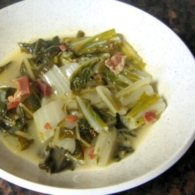 braised bok choy in a bowl