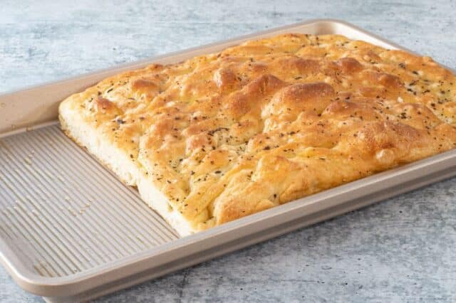 Baked bread machine focaccia.