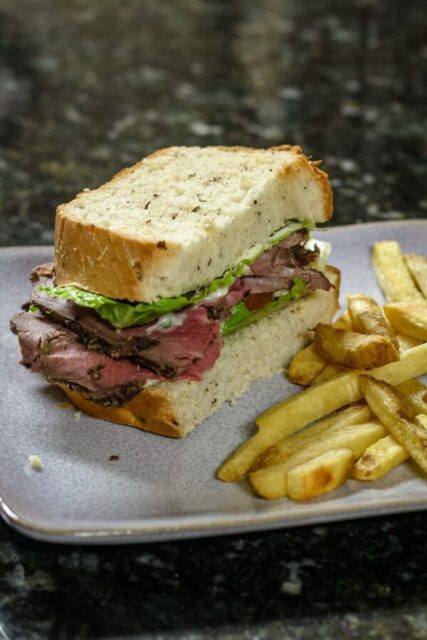 bread machine herb and mustard bread sandwich with roast beef and mayo