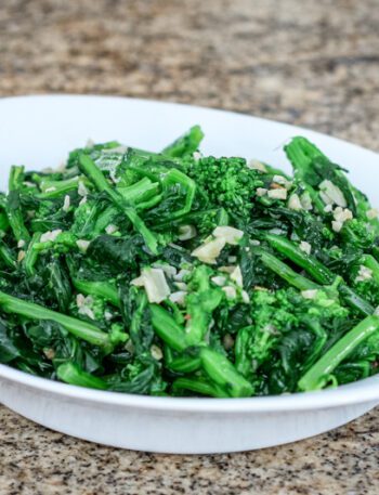 broccoli rabe with garlic in a serving dish