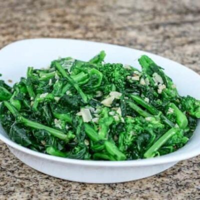 broccoli rabe with garlic in a serving dish