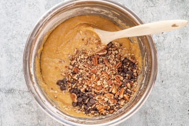 making blondies with chocolate chips and nuts