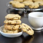 brown butter chocolate chip cookies in a stack