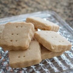 several squares of brown sugar shortbread cookies