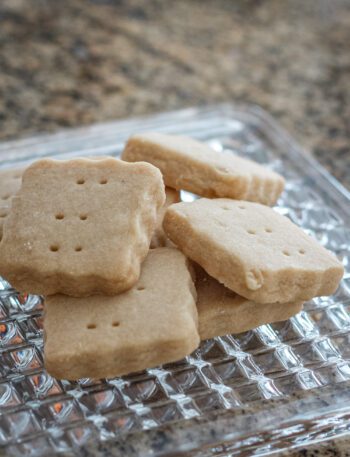 several squares of brown sugar shortbread cookies