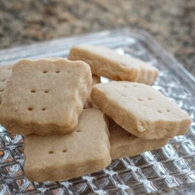 several squares of brown sugar shortbread cookies