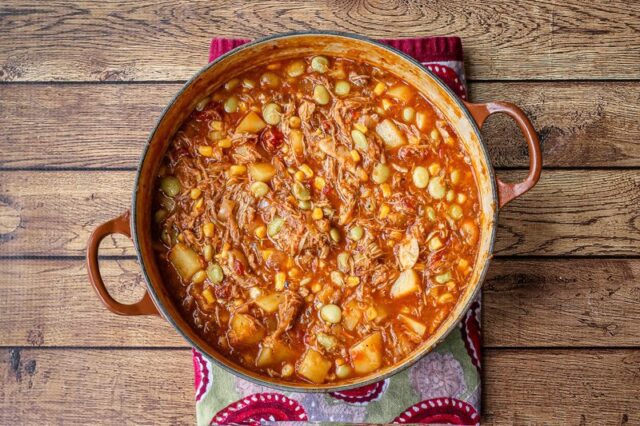 brunswick stew in a Dutch oven