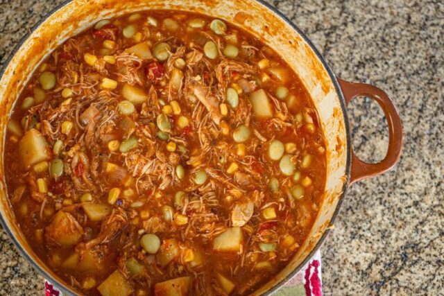 This hearty stew is a tradition in at least three Brunswick Counties: Georgia, North Carolina, and Virginia. This version uses typical ingredients and can be cooked on the stovetop or in a slow cooker.