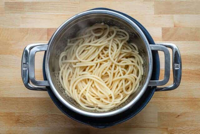 The pasta is drained.