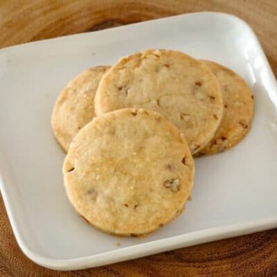 butter pecan shortbread cookies on a plate