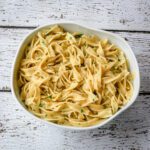 buttered noodles in a serving dish