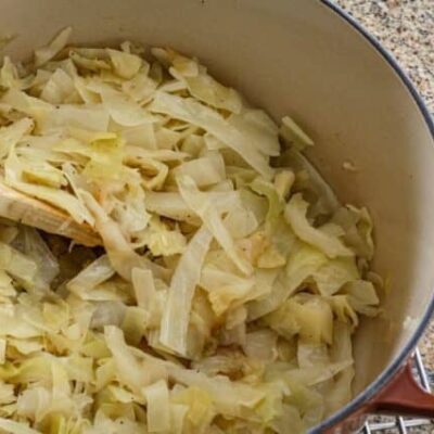 braised cabbage in a dutch oven