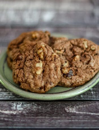 5 ingredient cake mix double chocolate chip cookies on a plate